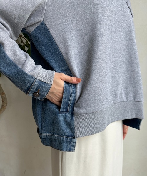 DouDou（ドゥドゥ）の「【WEB限定】デニム×カットソープルオーバー（Tシャツ/カットソー・レディース・ブラック/グレー・FREE）」の7枚目の写真