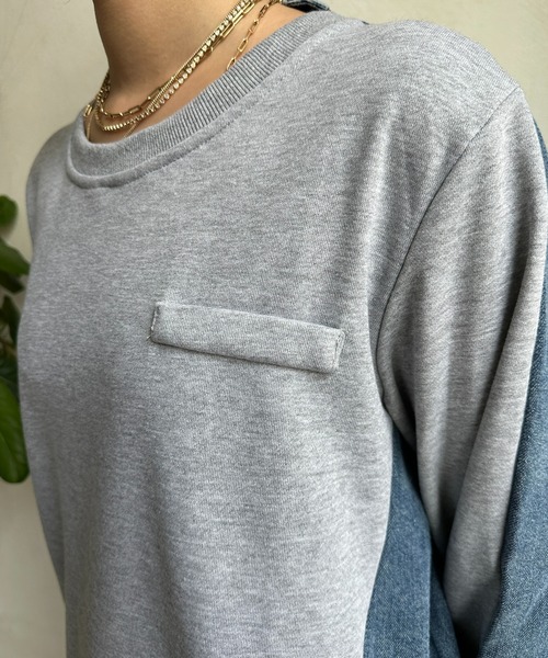 DouDou（ドゥドゥ）の「【WEB限定】デニム×カットソープルオーバー（Tシャツ/カットソー・レディース・ブラック/グレー・FREE）」の8枚目の写真