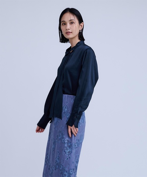 M*)様 Usaato うさとの服 ストライプ ハイネック 長袖 ブラウス サテンストライプハイネックボウタイブラウス（シャツ/ブラウス