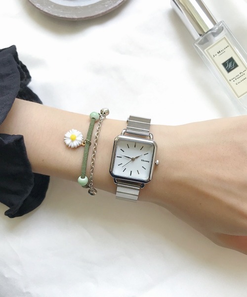 最終❣️【美品】絶対お買い得❗️シ一レ一ンブラック アナログ 腕時計 シンプルスクエア シルバーウォッチ 腕時計（アナログ腕時計