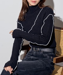 【MAISON BREEZE reveur】メロー配色ニットタートルネックニット　DTK