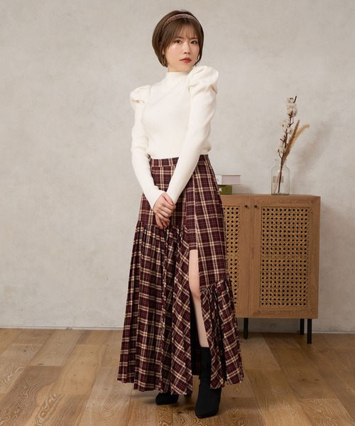 Bias Pleated Check Skirt / チェックバイアスプリーツスカート