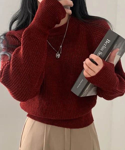 Girly Doll（ガーリードール）の「ラグラン指抜きリブニット（ニット/セーター・レディース・ネイビー/ベージュ/ボルドー/グレー・F）」の19枚目の写真