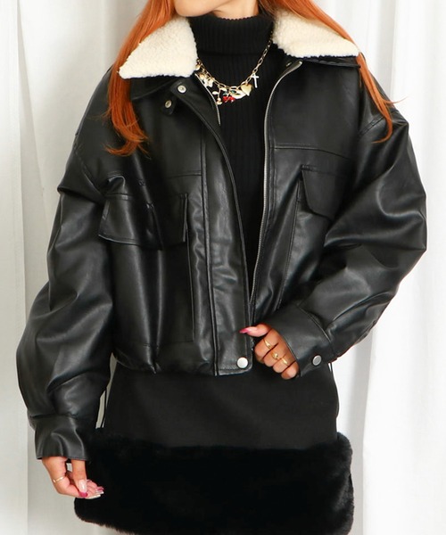 セール】《ボア襟×ショート丈》レディース 合皮 中綿ブルゾン