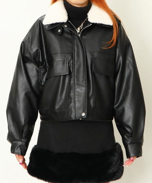 セール】《ボア襟×ショート丈》レディース 合皮 中綿ブルゾン
