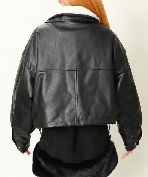 セール】《ボア襟×ショート丈》レディース 合皮 中綿ブルゾン 防寒