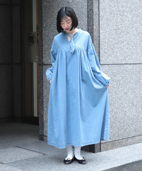 Brocante / ブロカント] 5ozデニム フラールワンピース