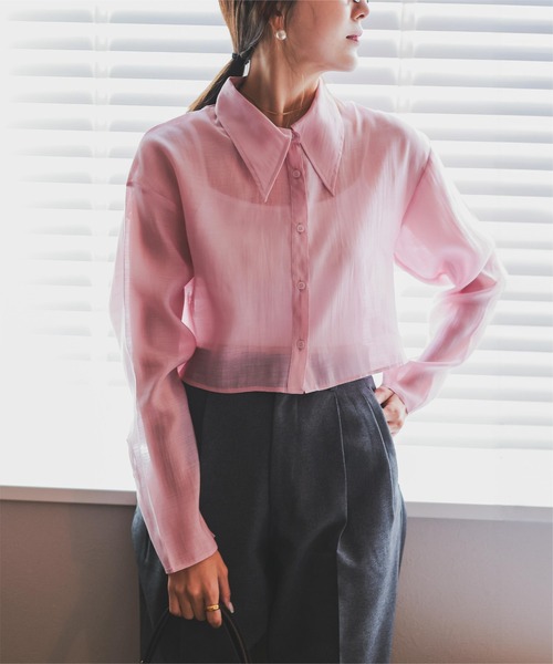 セール】デザイン襟シアーシャツ（シャツ/ブラウス）｜titivate