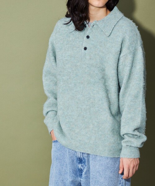 CITEN(シテン)の「<CITEN>シャギーニットポロシャツ(ニット/セーター・メンズ・ブラック/ライトブルー・L/M)」の2枚目の写真