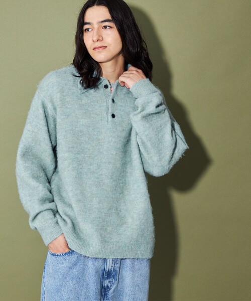 CITEN(シテン)の「<CITEN>シャギーニットポロシャツ(ニット/セーター・メンズ・ブラック/ライトブルー・L/M)」の3枚目の写真