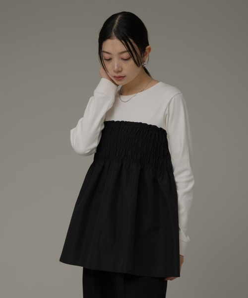 URBAN RESEARCH Sonny Label（アーバンリサーチサニーレーベル）の「シャーリングビスチェドッキングカットプルオーバー（Tシャツ/カットソー・レディース・ブラック/オフホワイト/ストライプ・FREE）」の5枚目の写真