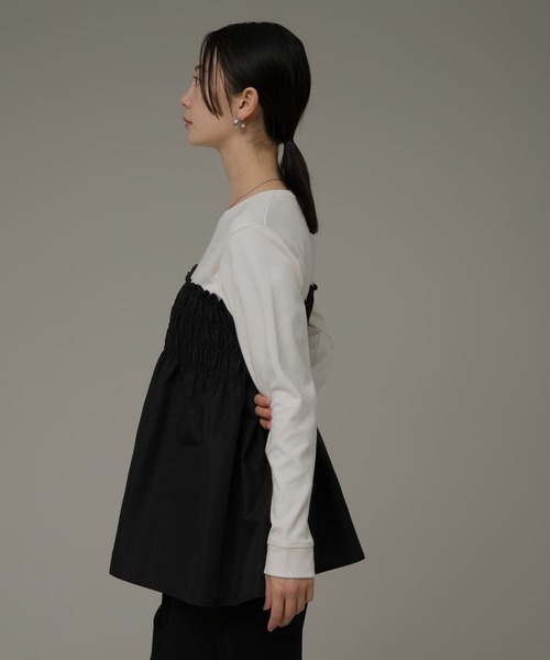 URBAN RESEARCH Sonny Label（アーバンリサーチサニーレーベル）の「シャーリングビスチェドッキングカットプルオーバー（Tシャツ/カットソー・レディース・ブラック/オフホワイト/ストライプ・FREE）」の6枚目の写真