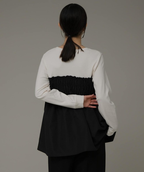 URBAN RESEARCH Sonny Label（アーバンリサーチサニーレーベル）の「シャーリングビスチェドッキングカットプルオーバー（Tシャツ/カットソー・レディース・ブラック/オフホワイト/ストライプ・FREE）」の7枚目の写真