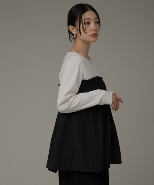 URBAN RESEARCH Sonny Label（アーバンリサーチサニーレーベル）の「シャーリングビスチェドッキングカットプルオーバー（Tシャツ/カットソー・レディース・ブラック/オフホワイト/ストライプ・FREE）」の8枚目の写真