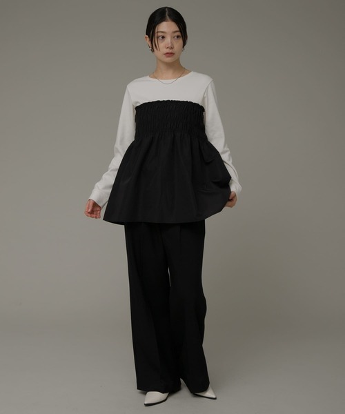 URBAN RESEARCH Sonny Label（アーバンリサーチサニーレーベル）の「シャーリングビスチェドッキングカットプルオーバー（Tシャツ/カットソー・レディース・ブラック/オフホワイト/ストライプ・FREE）」の9枚目の写真