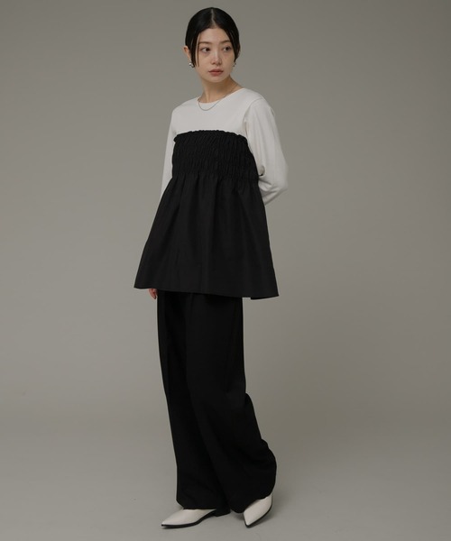 URBAN RESEARCH Sonny Label（アーバンリサーチサニーレーベル）の「シャーリングビスチェドッキングカットプルオーバー（Tシャツ/カットソー・レディース・ブラック/オフホワイト/ストライプ・FREE）」の10枚目の写真