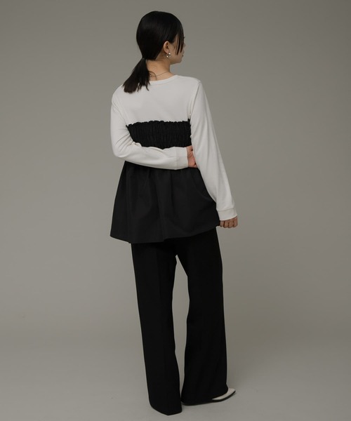 URBAN RESEARCH Sonny Label（アーバンリサーチサニーレーベル）の「シャーリングビスチェドッキングカットプルオーバー（Tシャツ/カットソー・レディース・ブラック/オフホワイト/ストライプ・FREE）」の11枚目の写真