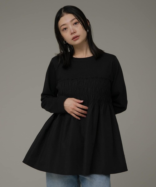 URBAN RESEARCH Sonny Label（アーバンリサーチサニーレーベル）の「シャーリングビスチェドッキングカットプルオーバー（Tシャツ/カットソー・レディース・ブラック/オフホワイト/ストライプ・FREE）」の14枚目の写真