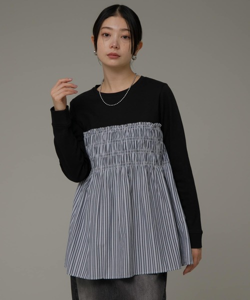 URBAN RESEARCH Sonny Label（アーバンリサーチサニーレーベル）の「シャーリングビスチェドッキングカットプルオーバー（Tシャツ/カットソー・レディース・ブラック/オフホワイト/ストライプ・FREE）」の22枚目の写真