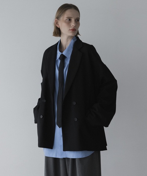 25SS remer ルーズベーシックダブルテーラードジャケット ブラック S セットアップ対応】loose basic double tailored jacket