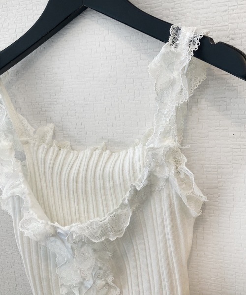 セール】フリルレースリブ編みタンクトップ（タンクトップ）｜Kuroba