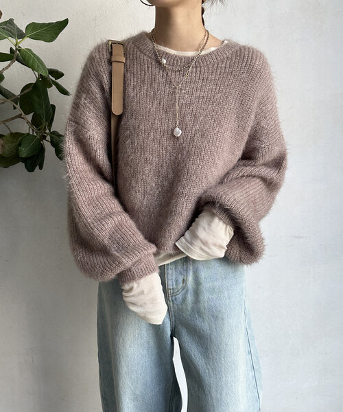 【WEB限定】起毛畦編みサイドスリットプルオーバー(ニット/セーター)|DouDou(ドゥドゥ)