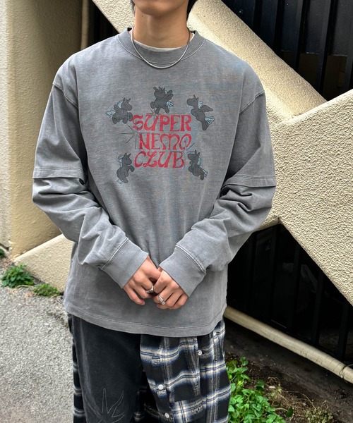 SENSE OF PLACE by URBAN RESEARCH（センスオブプレイスバイアーバンリサーチ）の「『別注』SHUHEI KOKI×SENSE OF PLACE　フェイクレイヤードTシャツ（Tシャツ/カットソー・メンズ・ブラック/グレー・LARGE/MEDIUM）」の5枚目の写真