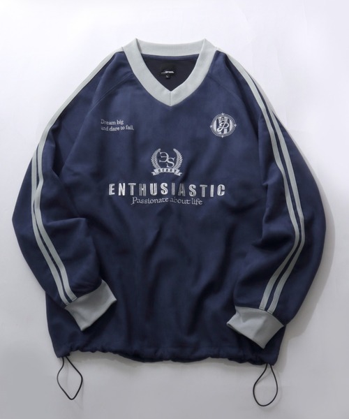 SITRY(シトリー)の「2026AW新柄 Fake Suede Game Sweat shirt/オーバーサイズ ブロークコア ゲームシャツ ユニフォーム フェイクスエード トレーナー スウェット(スウェット・メンズ・チャコール/グレイッシュブルー/アイボリー/グレー系その他/ネイビー/ホワイト系その他/ホワイト系その他2/グレー系その他2/ネイビー系・L/M)」の1枚目の写真