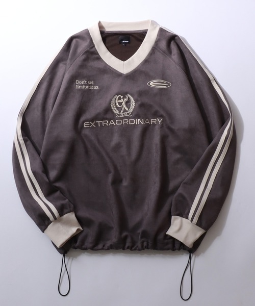 SITRY（シトリー）の「Fake Suede Game Sweat shirt/オーバーサイズ ブロークコア ゲームシャツ ユニフォーム フェイクスエード トレーナー スウェット（スウェット・メンズ・チャコール/グレイッシュブルー/アイボリー/グレー系その他/ネイビー/ホワイト系その他・L/M）」の4枚目の写真