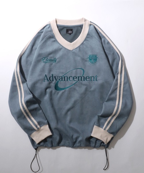 SITRY（シトリー）の「Fake Suede Game Sweat shirt/オーバーサイズ ブロークコア ゲームシャツ ユニフォーム フェイクスエード トレーナー スウェット（スウェット・メンズ・チャコール/グレイッシュブルー/アイボリー/グレー系その他/ネイビー/ホワイト系その他・L/M）」の6枚目の写真