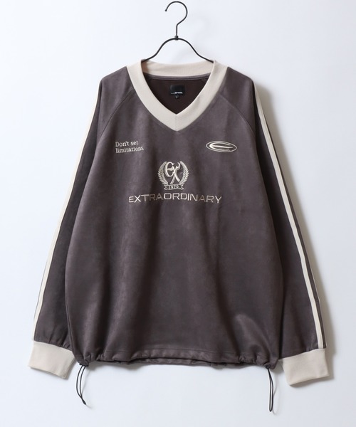 SITRY（シトリー）の「Fake Suede Game Sweat shirt/オーバーサイズ ブロークコア ゲームシャツ ユニフォーム フェイクスエード トレーナー スウェット（スウェット・メンズ・チャコール/グレイッシュブルー/アイボリー/グレー系その他/ネイビー/ホワイト系その他・L/M）」の19枚目の写真