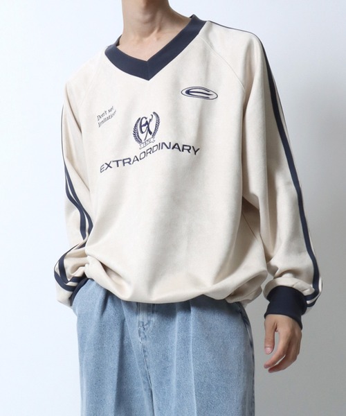 SITRY（シトリー）の「Fake Suede Game Sweat shirt/オーバーサイズ ブロークコア ゲームシャツ ユニフォーム フェイクスエード トレーナー スウェット（スウェット・メンズ・チャコール/グレイッシュブルー/アイボリー/グレー系その他/ネイビー/ホワイト系その他・L/M）」の21枚目の写真