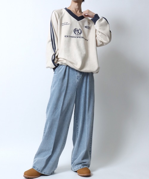 SITRY（シトリー）の「Fake Suede Game Sweat shirt/オーバーサイズ ブロークコア ゲームシャツ ユニフォーム フェイクスエード トレーナー スウェット（スウェット・メンズ・チャコール/グレイッシュブルー/アイボリー/グレー系その他/ネイビー/ホワイト系その他・L/M）」の22枚目の写真