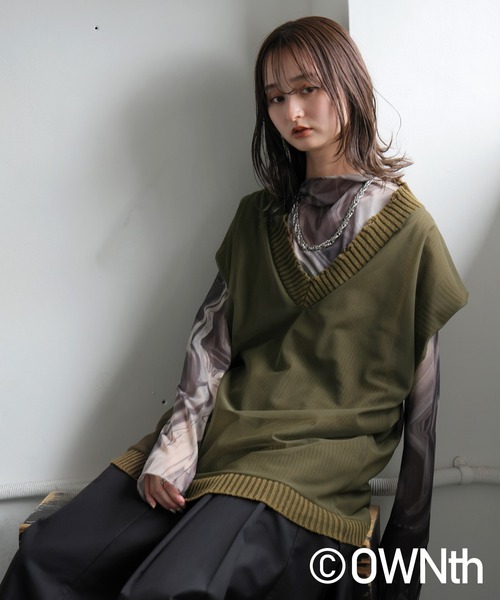 OWNth(オンス)の「チュールデザインダメージニットベスト(ニット/セーター・レディース・ブラック/カーキ・ONESIZE)」の11枚目の写真
