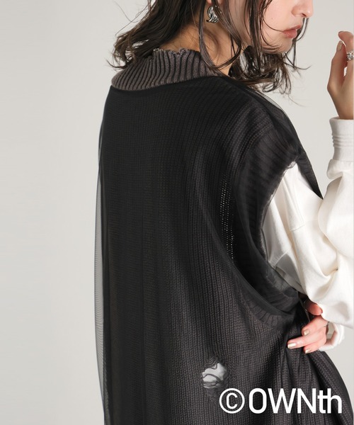 OWNth(オンス)の「チュールデザインダメージニットベスト(ニット/セーター・レディース・ブラック/カーキ・ONESIZE)」の17枚目の写真