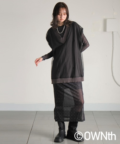 OWNth(オンス)の「チュールデザインダメージニットベスト(ニット/セーター・レディース・ブラック/カーキ・ONESIZE)」の16枚目の写真