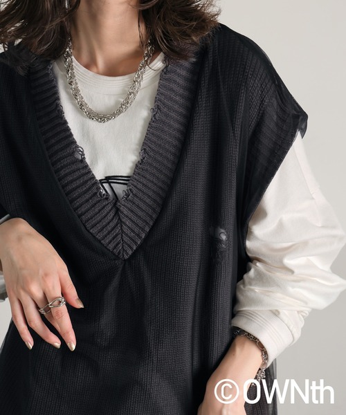 OWNth(オンス)の「チュールデザインダメージニットベスト(ニット/セーター・レディース・ブラック/カーキ・ONESIZE)」の18枚目の写真