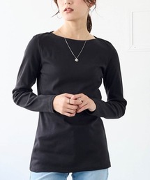 <大きいサイズ>UVカット綿100%フライス素材ボートネックTシャツ