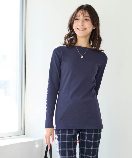 SMILE LAND(スマイルランド)の「<大きいサイズ>UVカット綿100%フライス素材ボートネックTシャツ(Tシャツ/カットソー・レディース・グレイッシュベージュ/ブラック/オフホワイト/ライム/チャコールグレー/ブラウン/ネイビー・4L/3L/LL/L/5L)」の19枚目の写真