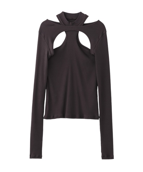 JOHN LAWRENCE SULLIVAN（ジョンローレンスサリバン）の「MOCK NECK LAYERED RIB TOP（Tシャツ/カットソー・レディース・ブラック/ホワイト/ブラウン・ONE SIZE）」の3枚目の写真