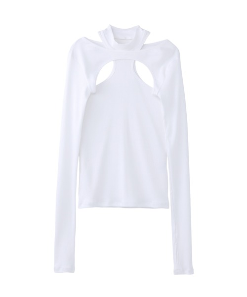 JOHN LAWRENCE SULLIVAN（ジョンローレンスサリバン）の「MOCK NECK LAYERED RIB TOP（Tシャツ/カットソー・レディース・ブラック/ホワイト/ブラウン・ONE SIZE）」の2枚目の写真