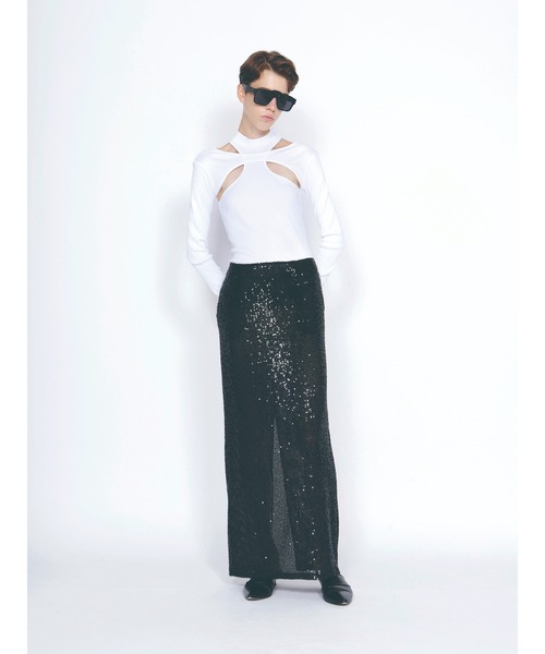 JOHN LAWRENCE SULLIVAN（ジョンローレンスサリバン）の「MOCK NECK LAYERED RIB TOP（Tシャツ/カットソー・レディース・ブラック/ホワイト/ブラウン・ONE SIZE）」の7枚目の写真