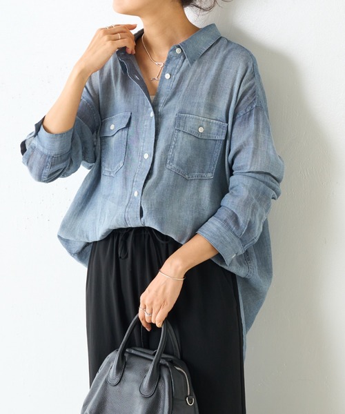 25SS⭐️24200円⭐️美品⭐️ビアズリー シフォンデニムシャツ fripier FRIPIER》シフォンデニムシャツ（シャツ/ブラウス）｜BEARDSLEY