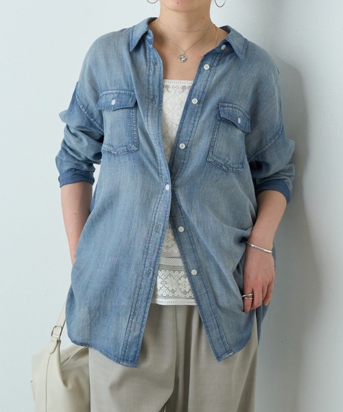 BEARDSLEY（ビアズリー）の「《FRIPIER》シフォンデニムシャツ（シャツ/ブラウス・レディース・インディゴブルー/バイオレット・FREE）」の4枚目の写真