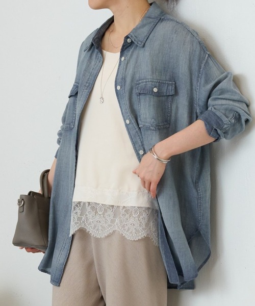 BEARDSLEY（ビアズリー）の「《FRIPIER》シフォンデニムシャツ（シャツ/ブラウス・レディース・インディゴブルー/バイオレット・FREE）」の3枚目の写真