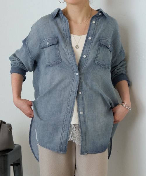 ✩︎新品タグ付き✩︎BEARDSLEY FRIPIER シフォンデニムシャツ FRIPIER》シフォンデニムシャツ（シャツ/ブラウス）｜BEARDSLEY