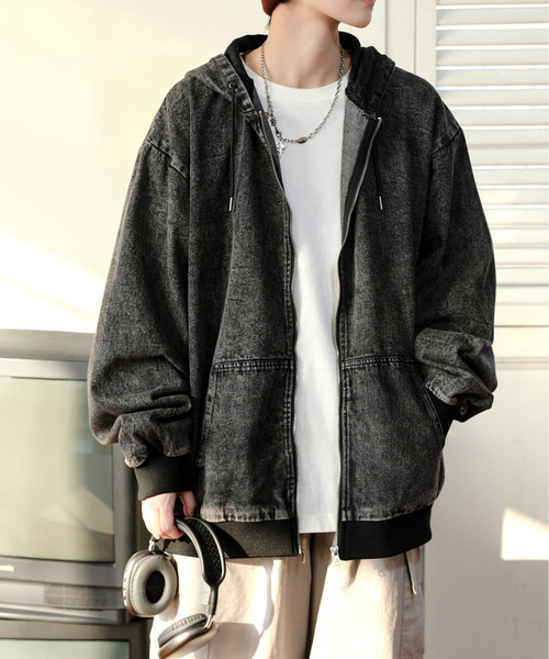 neos（ネオス）の「【neos】ルーズシルエット ヴィンテージライク ケミカルウォッシュ デニム ジップ パーカー（パーカー・メンズ・ブラック系/ブルー系/ブラック/ブルー・MEDIUM/LARGE/X-LARGE）」の9枚目の写真