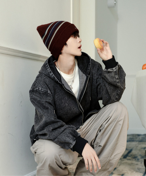 neos（ネオス）の「【neos】ルーズシルエット ヴィンテージライク ケミカルウォッシュ デニム ジップ パーカー（パーカー・メンズ・ブラック系/ブルー系/ブラック/ブルー・MEDIUM/LARGE/X-LARGE）」の11枚目の写真