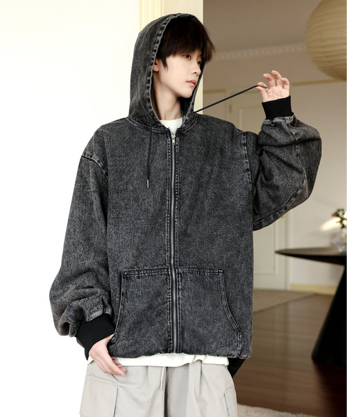 neos（ネオス）の「【neos】ルーズシルエット ヴィンテージライク ケミカルウォッシュ デニム ジップ パーカー（パーカー・メンズ・ブラック系/ブルー系/ブラック/ブルー・MEDIUM/LARGE/X-LARGE）」の12枚目の写真