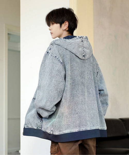 neos（ネオス）の「【neos】ルーズシルエット ヴィンテージライク ケミカルウォッシュ デニム ジップ パーカー（パーカー・メンズ・ブラック系/ブルー系/ブラック/ブルー・MEDIUM/LARGE/X-LARGE）」の18枚目の写真